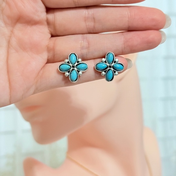 Turquoise Silver Stud Earrings - Picture 6 of 6